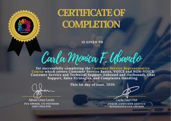 Carla Monica F. Ubando - CSR Batch 4 Gold Certificate